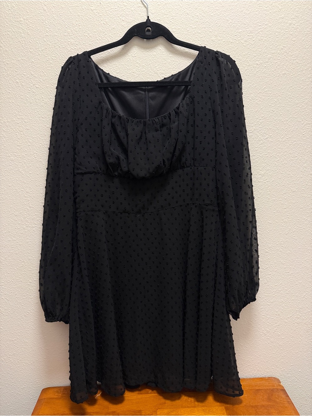 Amazon Black Swiss Dot Long Sleeve Mini Dress